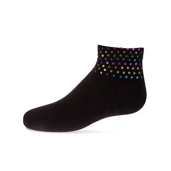Multicolor Sequin Cotton Blend Girls Anklet Sock