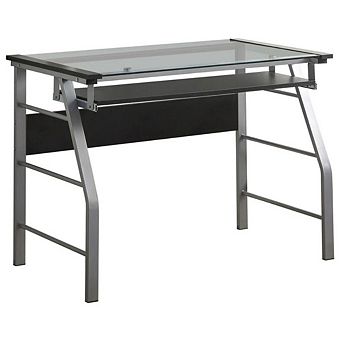 Kings Brand Furniture Metal and Glass Top Home Office Computer Desk/Table
