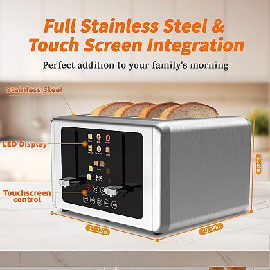 WHALL 4 Slice Toaster, Touchscreen Toasters 4 Slice, Stainless Steel Toaster, Digital Timer