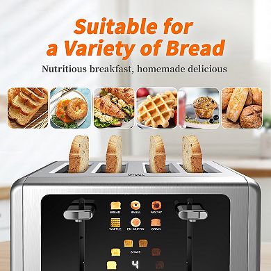 WHALL 4 Slice Toaster, Touchscreen Toasters 4 Slice, Stainless Steel Toaster, Digital Timer