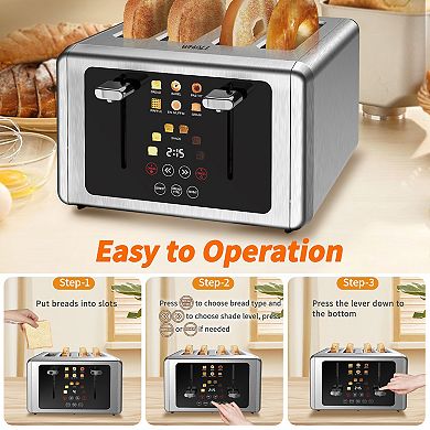 WHALL 4 Slice Toaster, Touchscreen Toasters 4 Slice, Stainless Steel Toaster, Digital Timer