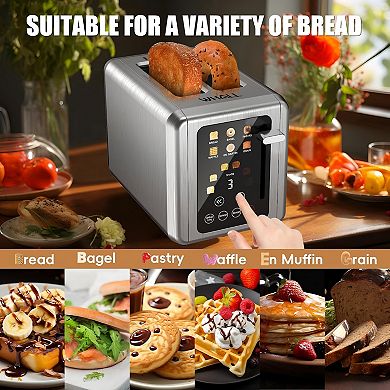 WHALL 2 Slice Toaster, Toasters 2 slice, Smart Bread Toaster, Touchscreen Toaster, Bagel Toasters