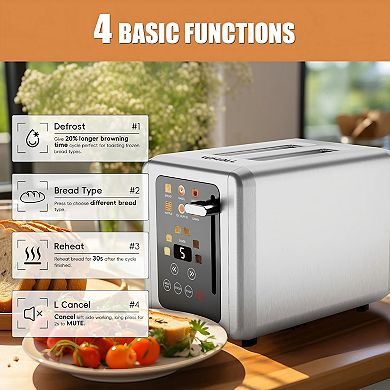 WHALL 2 Slice Toaster, Toasters 2 slice, Smart Bread Toaster, Touchscreen Toaster, Bagel Toasters