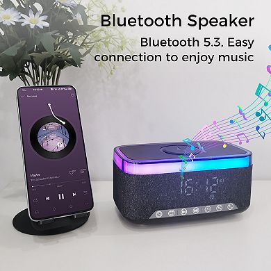 10W Bluetooth Stereo Speaker-Alarm Clock, Wireless Charging, RGB light