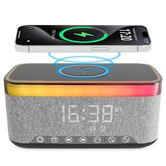 10W Bluetooth Stereo Speaker-Alarm Clock, Wireless Charging, RGB light