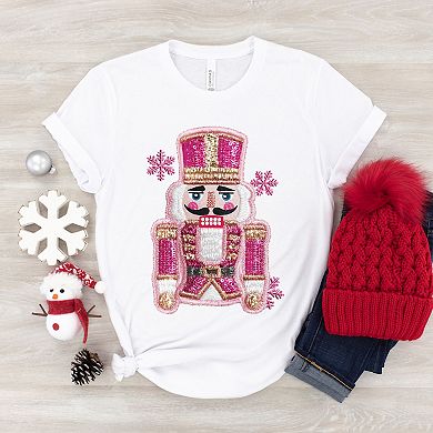 Pink Snowflake Nutcracker Patchwork Print - Youth Short Sleeve Graphic T-Shirt and Toddler Short Sle
