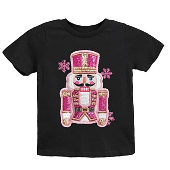 Pink Snowflake Nutcracker Patchwork Print - Youth Short Sleeve Graphic T-Shirt and Toddler Short Sle