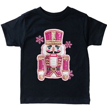 Pink Snowflake Nutcracker Patchwork Print - Youth Short Sleeve Graphic T-Shirt and Toddler Short Sle