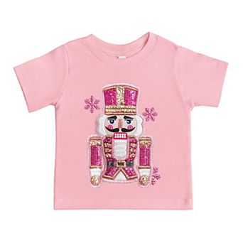 Pink Snowflake Nutcracker Patchwork Print - Youth Short Sleeve Graphic T-Shirt and Toddler Short Sle