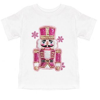 Pink Snowflake Nutcracker Patchwork Print - Youth Short Sleeve Graphic T-Shirt and Toddler Short Sle