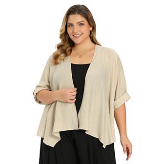 Women's Plus Size Cardigan Waterfall Shrug 3/4 Sleeve Open Front Irregular Hem Lightweight Cardigans
