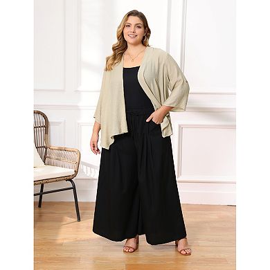 Women's Plus Size Cardigan Waterfall Shrug 3/4 Sleeve Open Front Irregular Hem Lightweight Cardigans