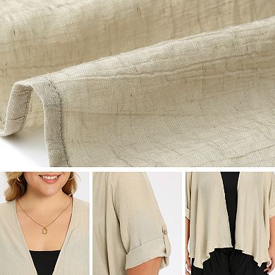 Women's Plus Size Cardigan Waterfall Shrug 3/4 Sleeve Open Front Irregular Hem Lightweight Cardigans