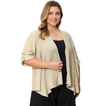 Women's Plus Size Cardigan Waterfall Shrug 3/4 Sleeve Open Front Irregular Hem Lightweight Cardigans