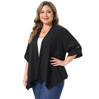 Women's Plus Size Cardigan Waterfall Shrug 3/4 Sleeve Open Front Irregular Hem Lightweight Cardigans