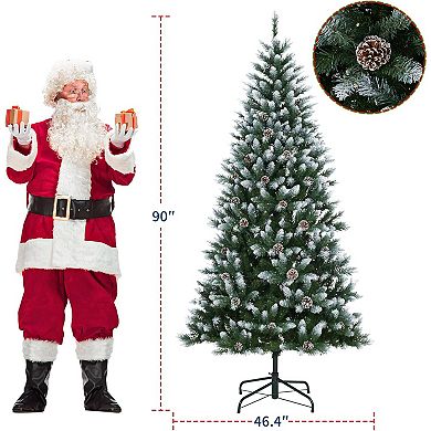 Garvee Pre-Lit Xmas Tree - Warm White Lights, Pinecones, Foot Pedal, Green