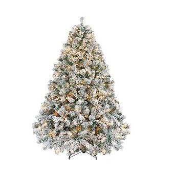 Garvee Prelit Flocked Christmas Tree - Warm White Lights, Metal Hinges, Foldable Base