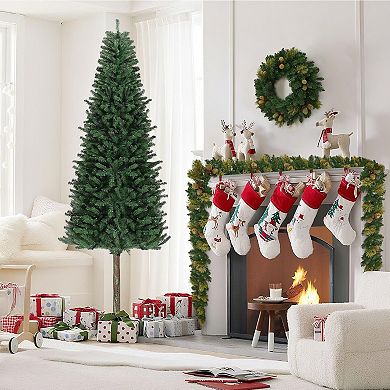 Garvee Slim Pencil Christmas Tree - Pre-Lit Warm White LEDs, Metal Stand