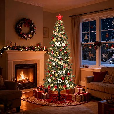 Garvee Pre-Lit Flocked Pencil Christmas Tree - LED Lights, Slim Design