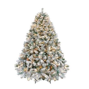 Garvee Artificial Full Body Shaped Christmas Tree,Snow Flocked Design Pine Tree,Metal Stand