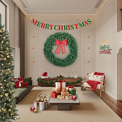 48"Pre-Lit Holiday Christmas Wreath - LED Lights with Bow, Indoor/Outdoor Decor