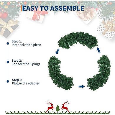 48"Pre-Lit Holiday Christmas Wreath - LED Lights with Bow, Indoor/Outdoor Decor