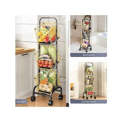 360° Rotating Storage Basket Cart Swing Design, Multi-Room Use