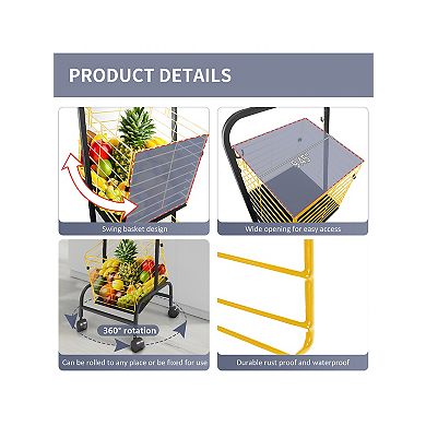 360° Rotating Storage Basket Cart Swing Design, Multi-Room Use