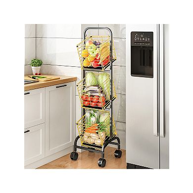 360° Rotating Storage Basket Cart Swing Design, Multi-Room Use