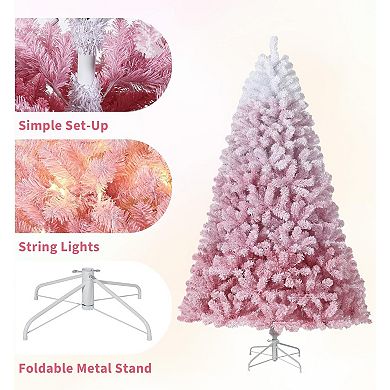 Garvee Pink Frosted Christmas Tree, 100/250/450/800 Warm White LEDs, Metal Stand