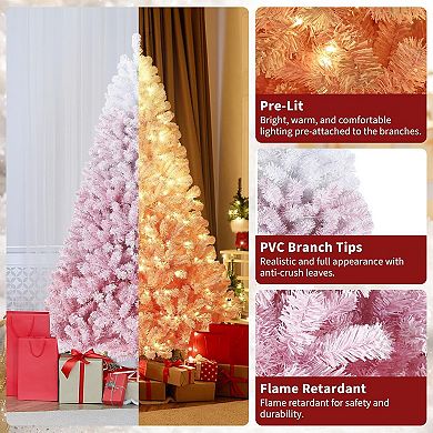 Garvee Pink Frosted Christmas Tree, 100/250/450/800 Warm White LEDs, Metal Stand