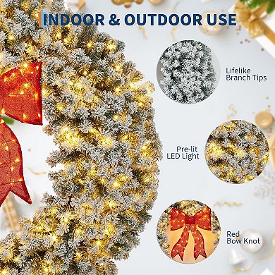 60in Pre-Lit Artificial Christmas Wreath / LED Lights & Bow - Indoor/Outdoor