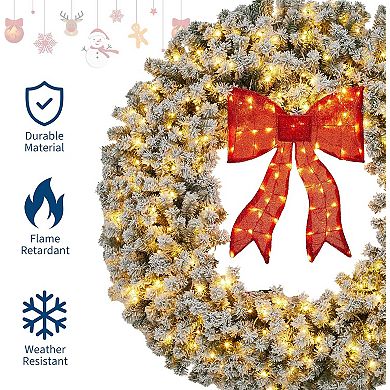 60in Pre-Lit Artificial Christmas Wreath / LED Lights & Bow - Indoor/Outdoor
