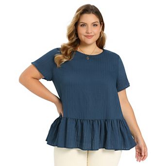Plus Size Babydoll Tops for Women Crew Neck Short Sleeve Summer Shirts Loose Fit Casual Blouses