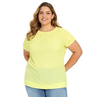 Plus Size Summer Blouses for Women Pointelle Knit Raglan Sleeve Boat Neck Hollow Loose Casual Tops