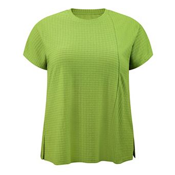 Plus Size Tops for Women Textured Side Split Crew Neck Raglan Sleeve Panel Front Casual Blouses Top