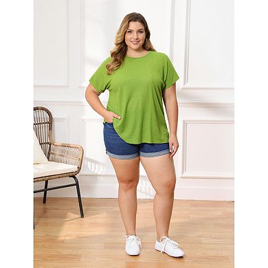 Plus Size Tops for Women Textured Side Split Crew Neck Raglan Sleeve Panel Front Casual Blouses Top