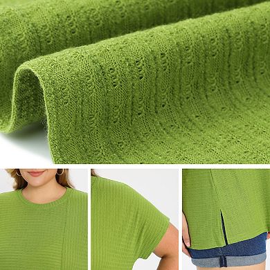 Plus Size Tops for Women Textured Side Split Crew Neck Raglan Sleeve Panel Front Casual Blouses Top