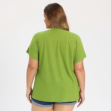 Plus Size Tops for Women Textured Side Split Crew Neck Raglan Sleeve Panel Front Casual Blouses Top