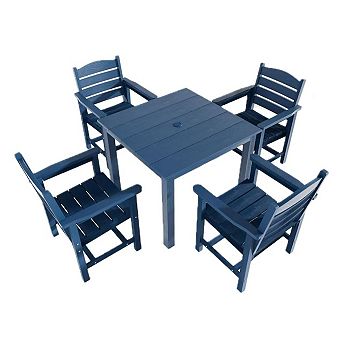 Patio Dining Set, HIPS Outdoor Dining Table and Slat Back Chairs, with Umbrella Hole, (5 Piece)