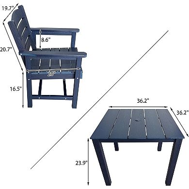 Patio Dining Set, HIPS Outdoor Dining Table and Slat Back Chairs, with Umbrella Hole, (5 Piece)