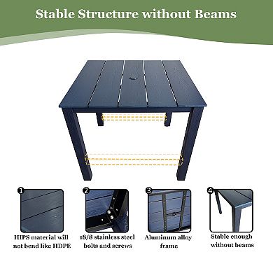 Outdoor Dining Table, HIPS Patio Dining Table with Umbrella Hole, Weather Resistant (1 Piece)