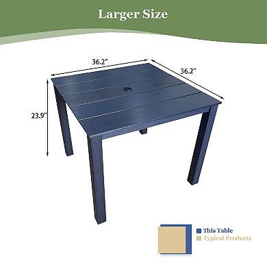Outdoor Dining Table, HIPS Patio Dining Table with Umbrella Hole, Weather Resistant (1 Piece)