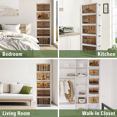 5-Piece Stackable Plastic Storage Boxes with Lids and Wheels