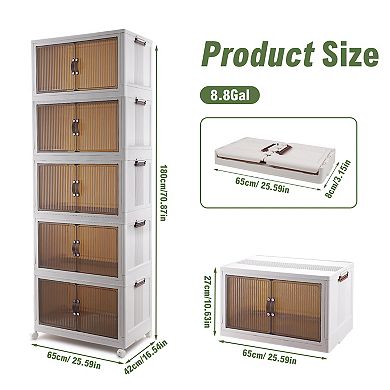 5-Piece Stackable Plastic Storage Boxes with Lids and Wheels