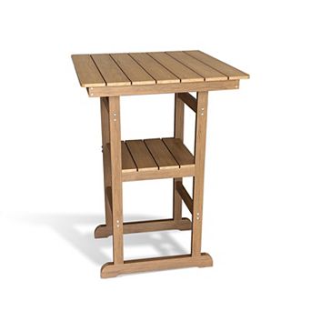 Patio Bar Table, HIPS, Weather Resistant, for Outdoor, Poolside, Garden, Yard, Balcony (Teak Tone)