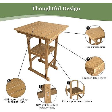 Patio Bar Table, HIPS, Weather Resistant, for Outdoor, Poolside, Garden, Yard, Balcony (Teak Tone)