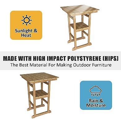 Patio Bar Table, HIPS, Weather Resistant, for Outdoor, Poolside, Garden, Yard, Balcony (Teak Tone)