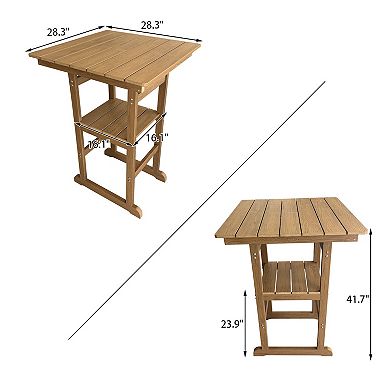 Patio Bar Table, HIPS, Weather Resistant, for Outdoor, Poolside, Garden, Yard, Balcony (Teak Tone)