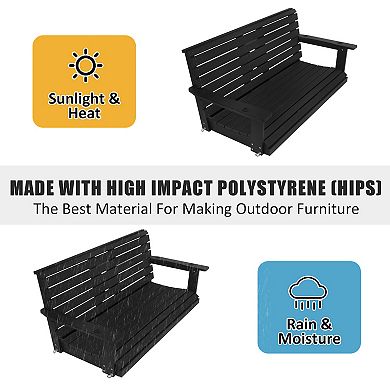 Porch Swing, HIPS Bench Swing with Foldable Cup Holders,Stainless Steel Hardware (3-Seat, Black